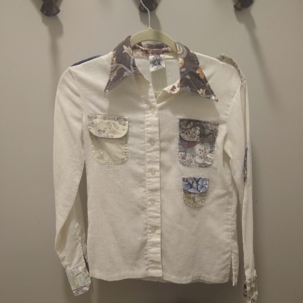 Vintage 70s button down collar shirt in linen/cotton